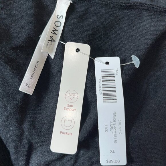 SOMA FRENCH TERRY WIDE LEG JUMPSUIT - NEW WITH TAGS - BLACK - XL / EXTRA LARGE - Picture 11 of 14